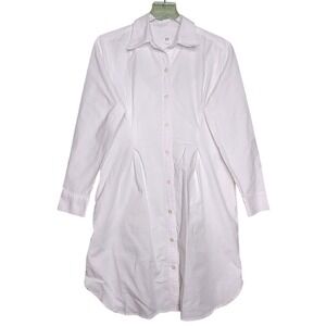 Gap White Poplin Shirtdress Classic Resortwear Beach Pockets Pleated Long Sleeve